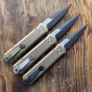 Pro-Tech Godson Auto Bronze Aluminum 2 Tone DLC Black/Satin 154CM Blade Deep Carry Titanium Clip