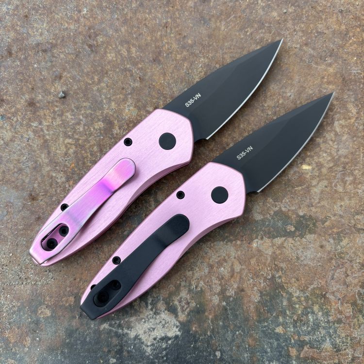 Pro-Tech Sprint Auto Pink Aluminum Black DLC S35V Blade Deep Carry Titanium Clip