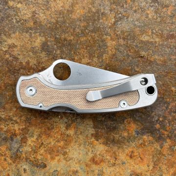 Spyderco Para 3 Skinny Brown Canvas Micarta Inlay Stonewashed Feather Scale Kit