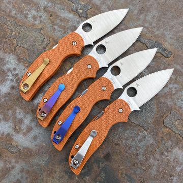 Spyderco Sage 5 LW Burnt Orange FRN Scales Satin REX 121 Blade Deep Carry Titanium Clip